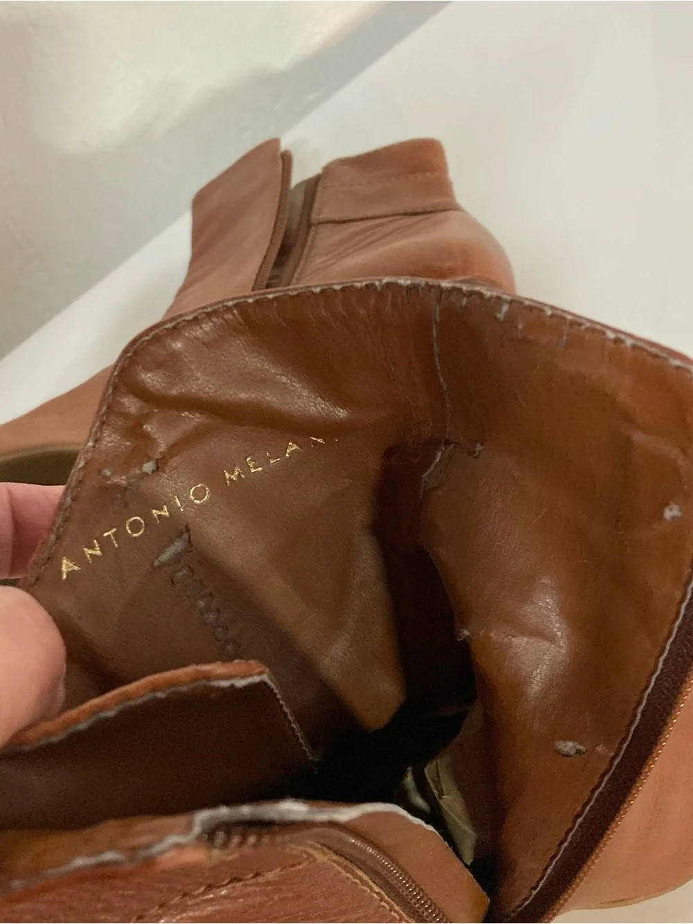 ANTONIO MELANI Cognac Leather Ankle Booties with Buckle Detail inside wear